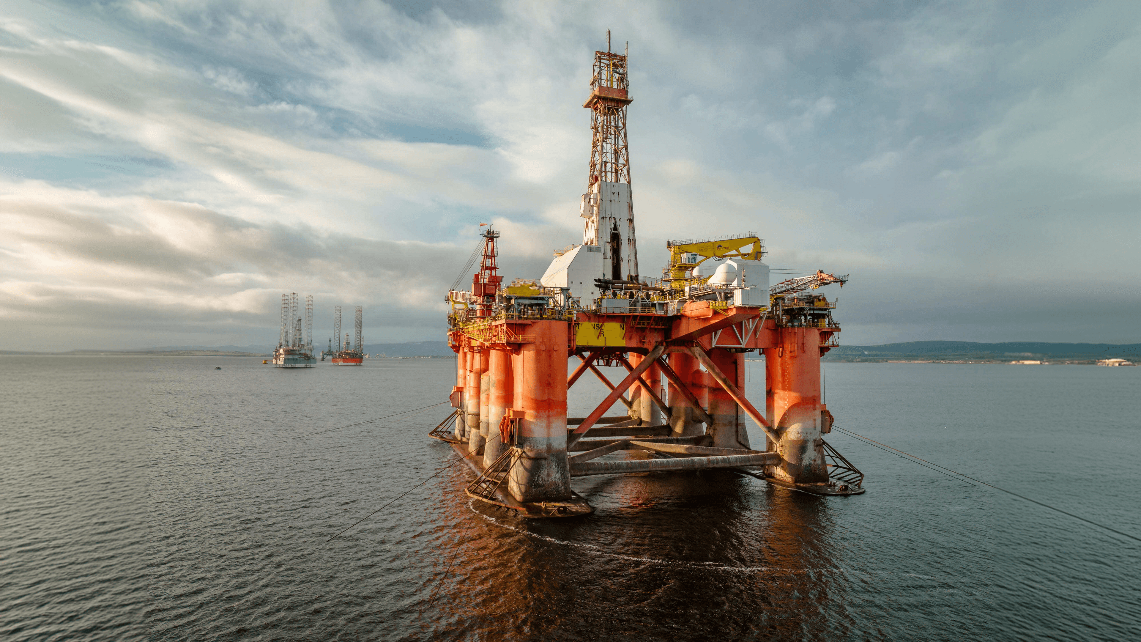 Large oil and gas drilling platform at sea